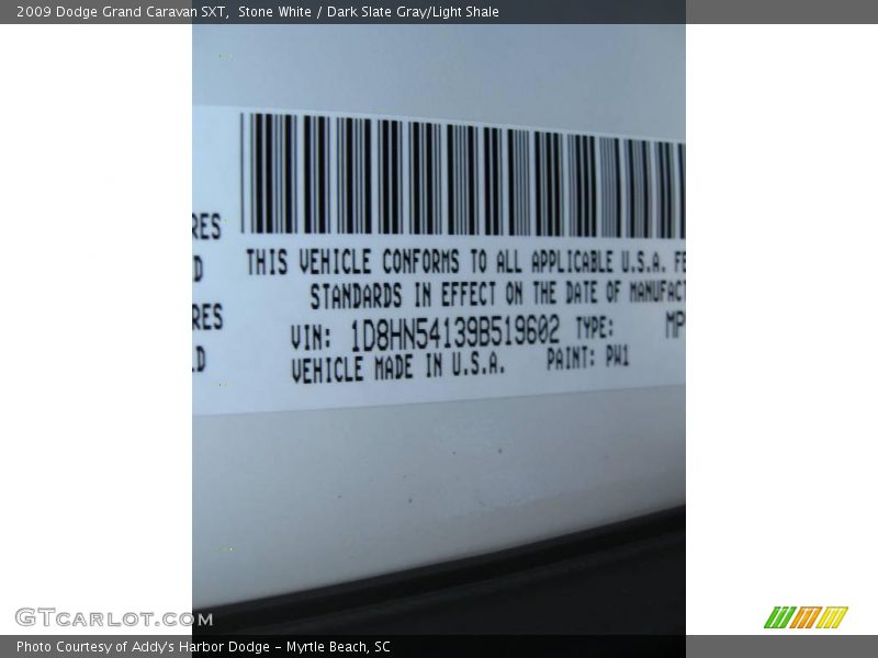 Stone White / Dark Slate Gray/Light Shale 2009 Dodge Grand Caravan SXT