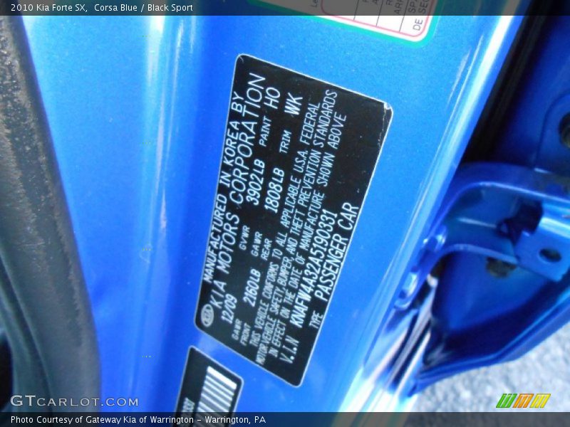 Corsa Blue / Black Sport 2010 Kia Forte SX