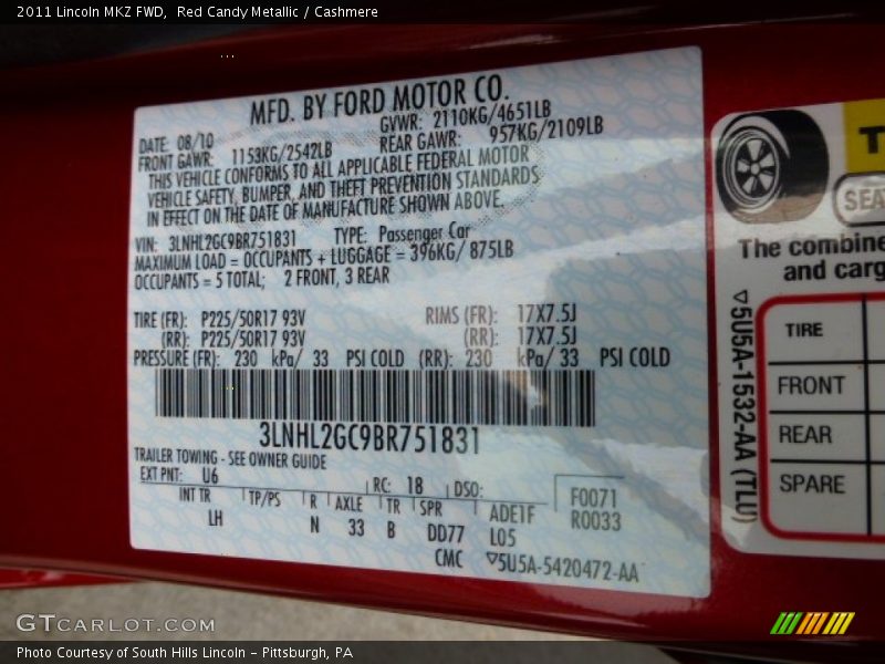 U6 - 2011 Lincoln MKZ FWD