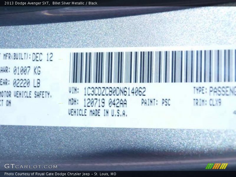 Billet Silver Metallic / Black 2013 Dodge Avenger SXT