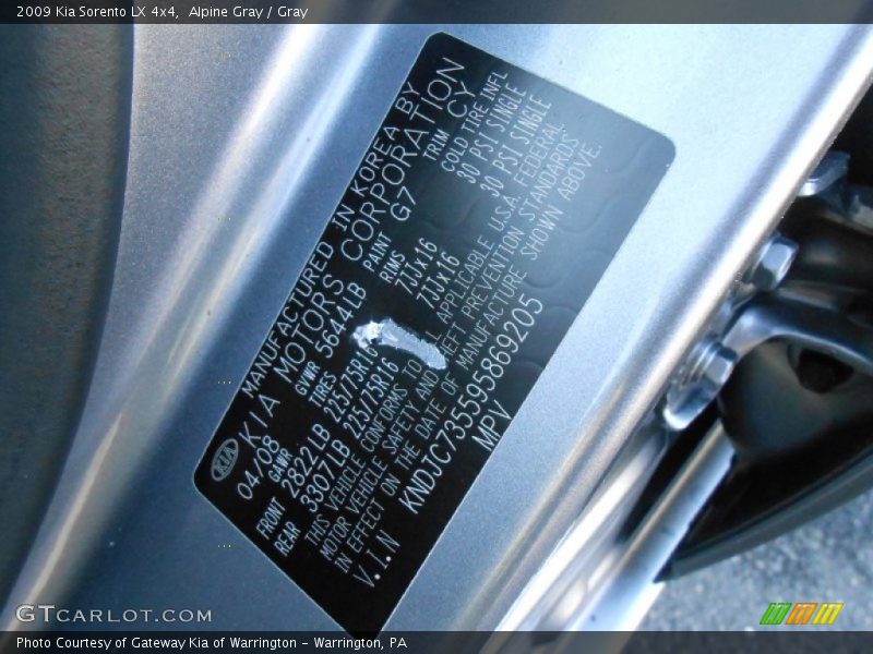 Alpine Gray / Gray 2009 Kia Sorento LX 4x4