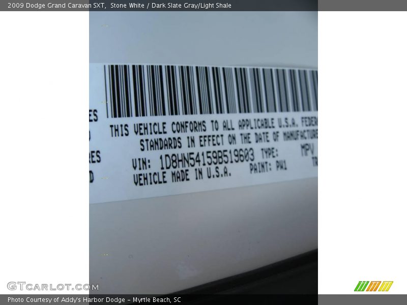 Stone White / Dark Slate Gray/Light Shale 2009 Dodge Grand Caravan SXT