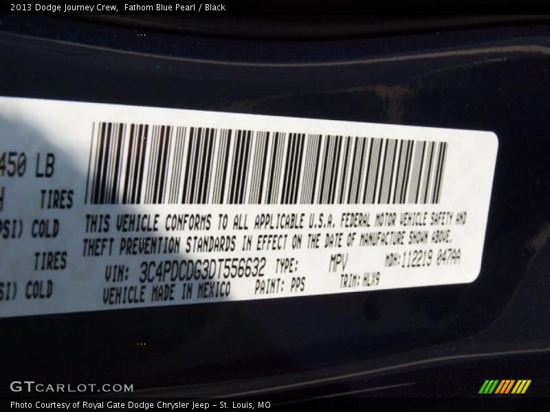 Fathom Blue Pearl / Black 2013 Dodge Journey Crew