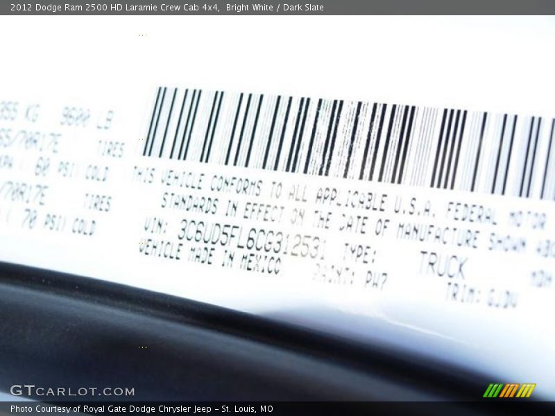 Bright White / Dark Slate 2012 Dodge Ram 2500 HD Laramie Crew Cab 4x4