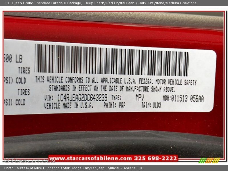 Deep Cherry Red Crystal Pearl / Dark Graystone/Medium Graystone 2013 Jeep Grand Cherokee Laredo X Package