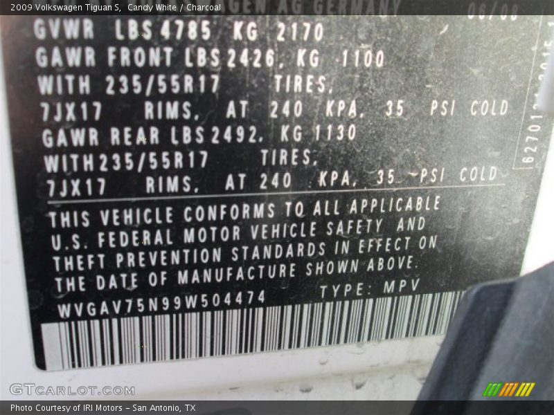 Candy White / Charcoal 2009 Volkswagen Tiguan S