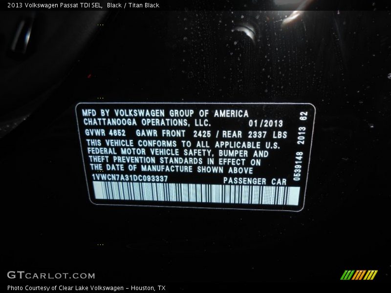 Black / Titan Black 2013 Volkswagen Passat TDI SEL