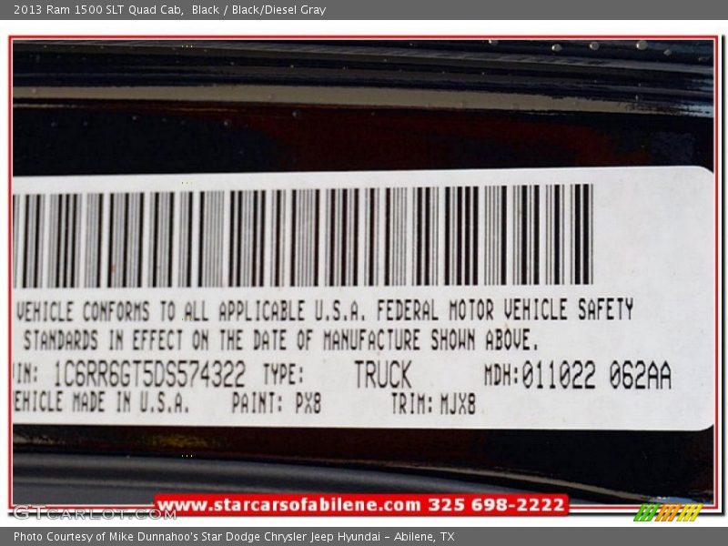 Black / Black/Diesel Gray 2013 Ram 1500 SLT Quad Cab