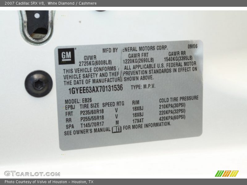 White Diamond / Cashmere 2007 Cadillac SRX V8