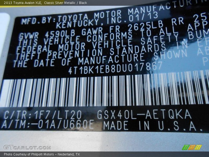 Classic Silver Metallic / Black 2013 Toyota Avalon XLE