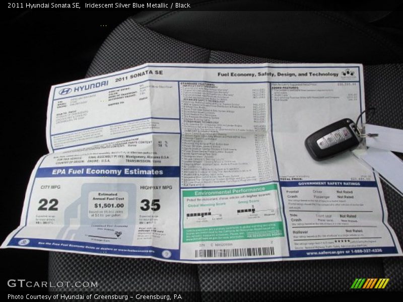  2011 Sonata SE Window Sticker