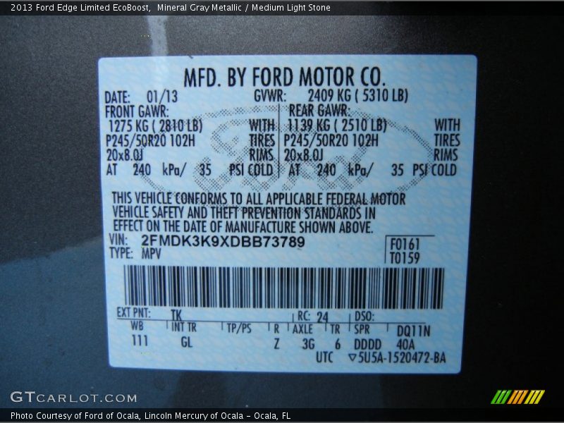Mineral Gray Metallic / Medium Light Stone 2013 Ford Edge Limited EcoBoost