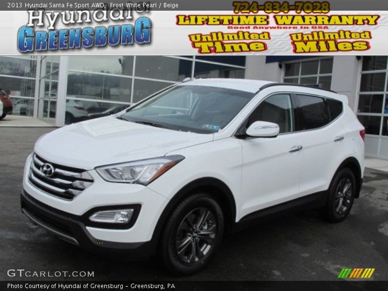 Frost White Pearl / Beige 2013 Hyundai Santa Fe Sport AWD