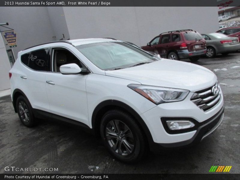 Frost White Pearl / Beige 2013 Hyundai Santa Fe Sport AWD