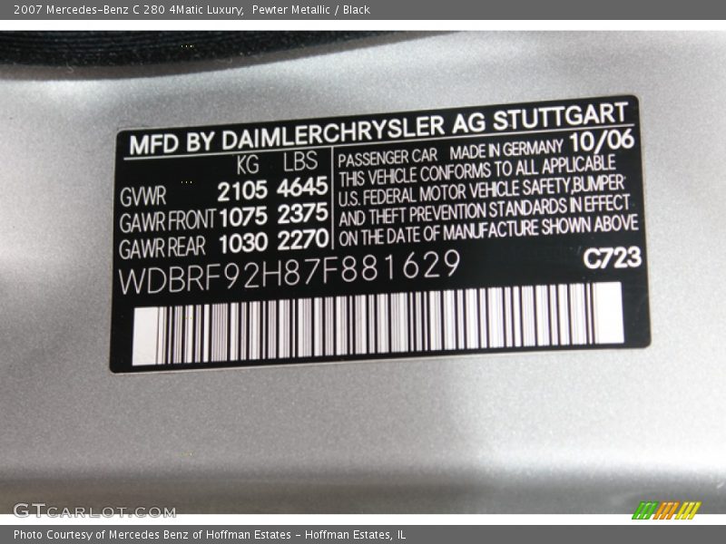 Pewter Metallic / Black 2007 Mercedes-Benz C 280 4Matic Luxury