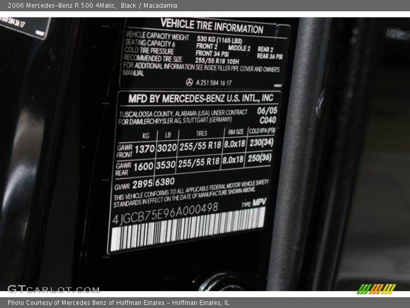 Black / Macadamia 2006 Mercedes-Benz R 500 4Matic