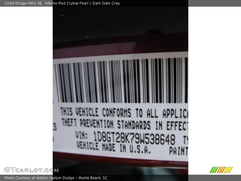 Inferno Red Crystal Pearl / Dark Slate Gray 2009 Dodge Nitro SE