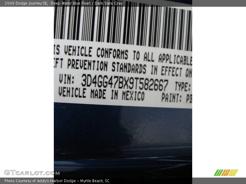 Deep Water Blue Pearl / Dark Slate Gray 2009 Dodge Journey SE