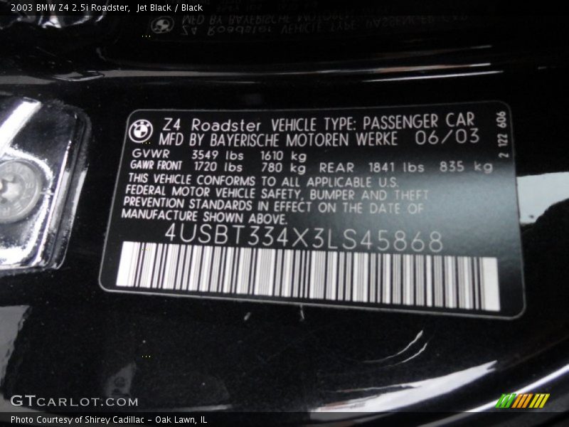 Jet Black / Black 2003 BMW Z4 2.5i Roadster