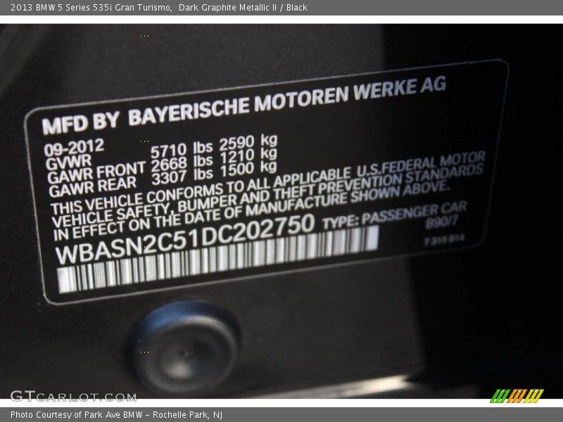 Dark Graphite Metallic II / Black 2013 BMW 5 Series 535i Gran Turismo