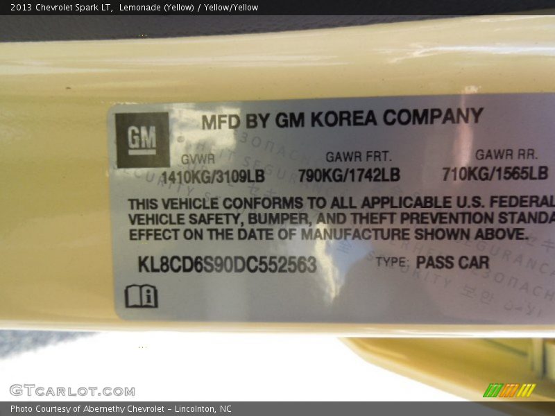 Lemonade (Yellow) / Yellow/Yellow 2013 Chevrolet Spark LT