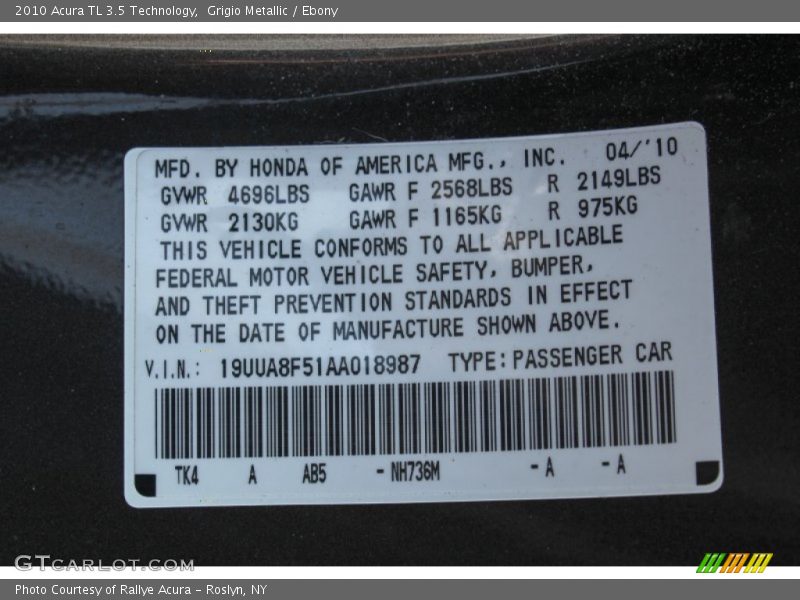 Grigio Metallic / Ebony 2010 Acura TL 3.5 Technology