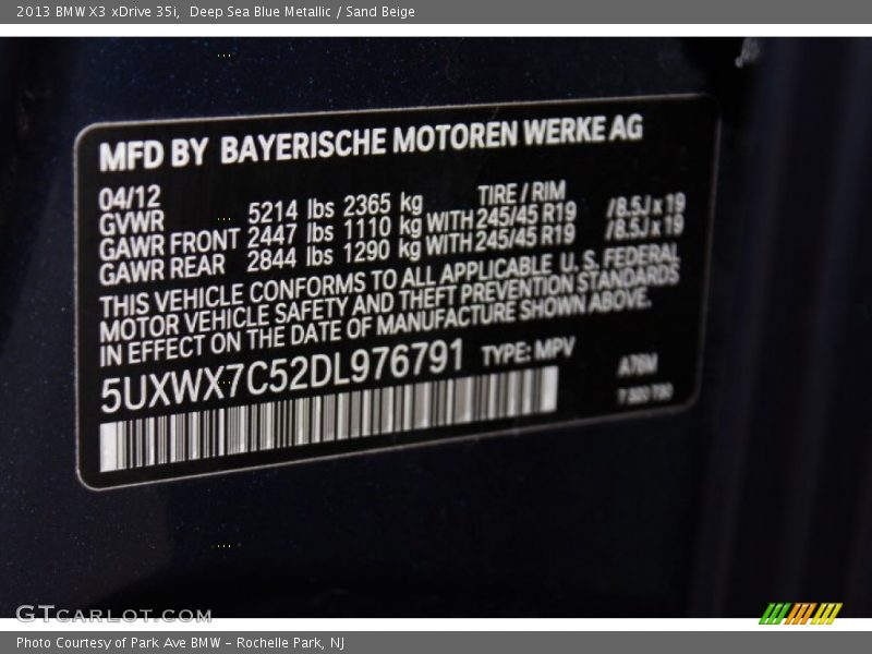 Deep Sea Blue Metallic / Sand Beige 2013 BMW X3 xDrive 35i