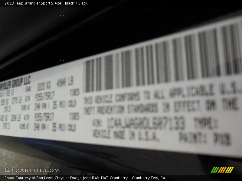 Black / Black 2013 Jeep Wrangler Sport S 4x4