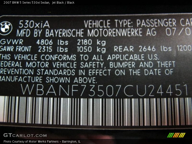 Jet Black / Black 2007 BMW 5 Series 530xi Sedan