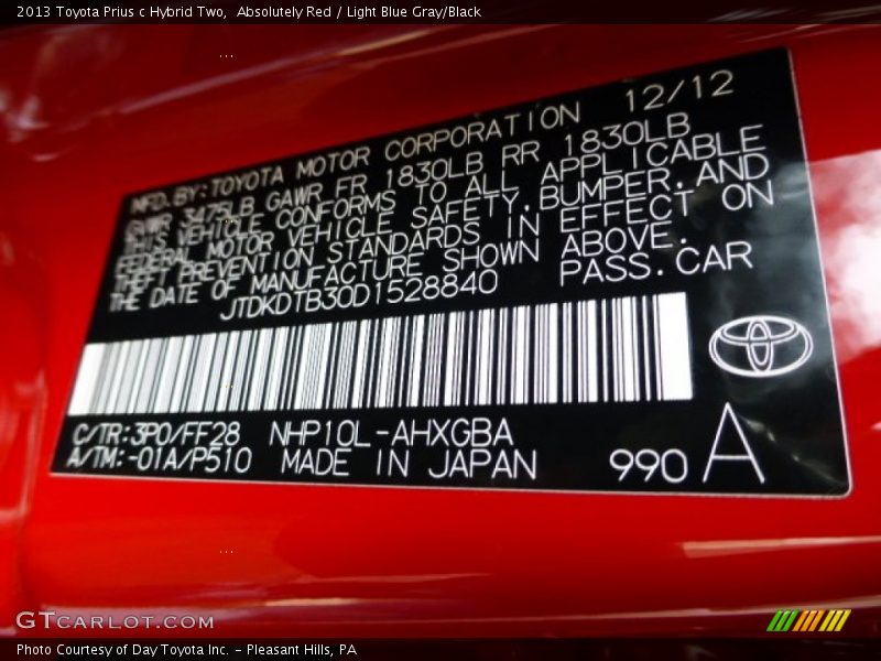 Absolutely Red / Light Blue Gray/Black 2013 Toyota Prius c Hybrid Two