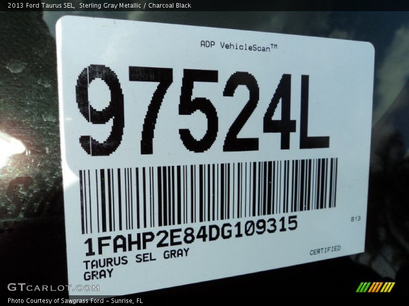 Sterling Gray Metallic / Charcoal Black 2013 Ford Taurus SEL