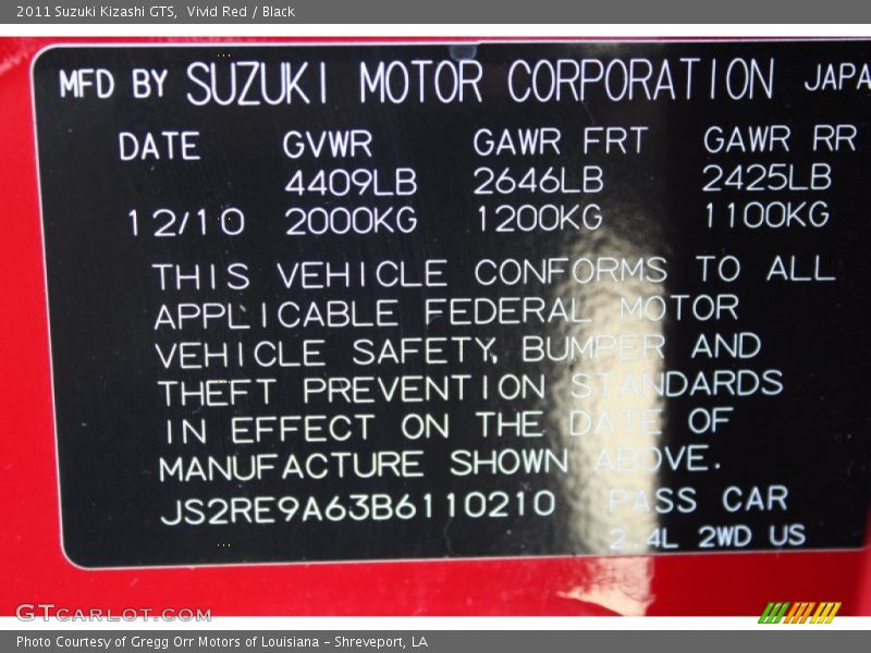 Vivid Red / Black 2011 Suzuki Kizashi GTS