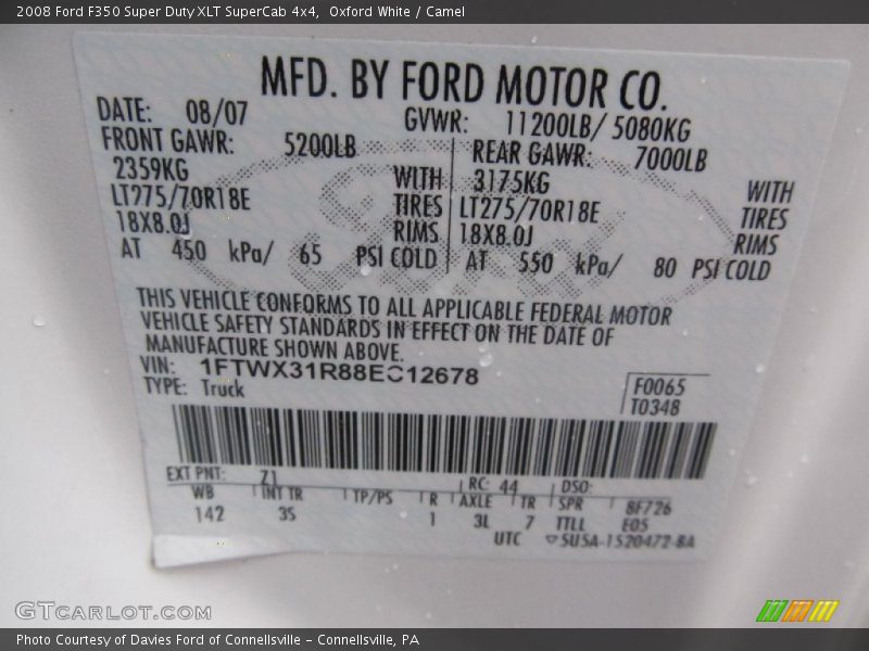Oxford White / Camel 2008 Ford F350 Super Duty XLT SuperCab 4x4