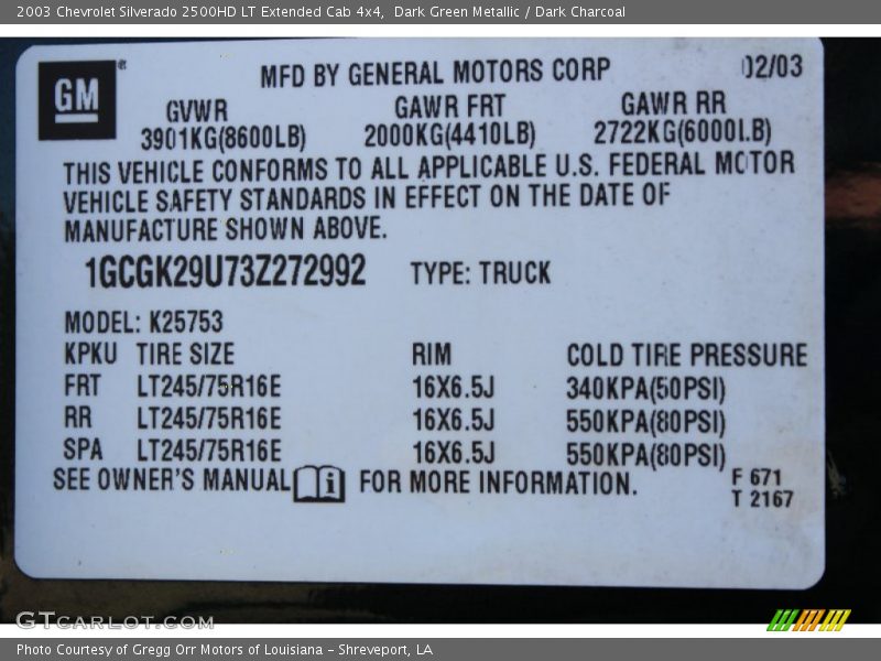 Dark Green Metallic / Dark Charcoal 2003 Chevrolet Silverado 2500HD LT Extended Cab 4x4