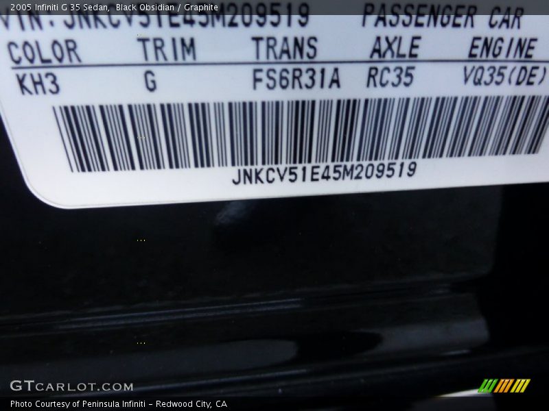 Black Obsidian / Graphite 2005 Infiniti G 35 Sedan