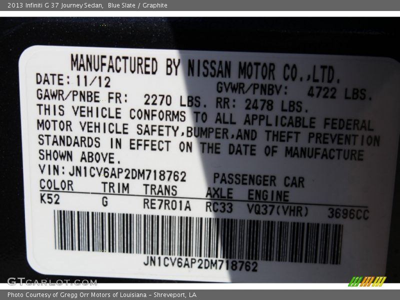 Blue Slate / Graphite 2013 Infiniti G 37 Journey Sedan