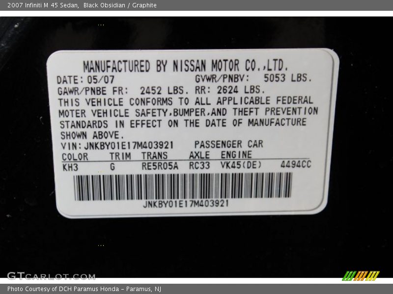 Black Obsidian / Graphite 2007 Infiniti M 45 Sedan
