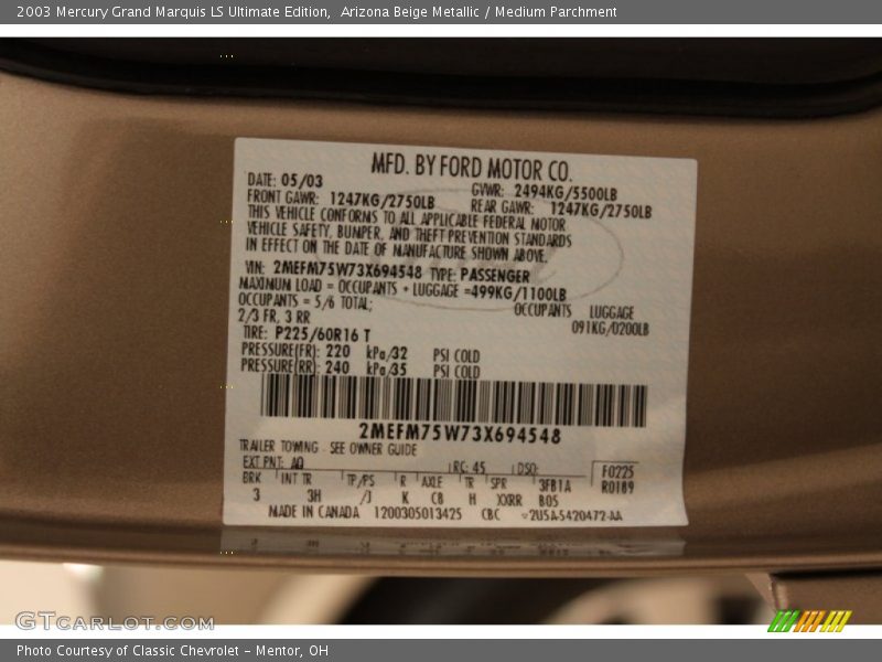 Arizona Beige Metallic / Medium Parchment 2003 Mercury Grand Marquis LS Ultimate Edition