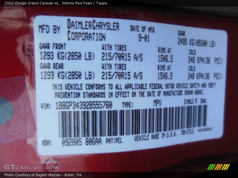 Inferno Red Pearl / Taupe 2002 Dodge Grand Caravan eL