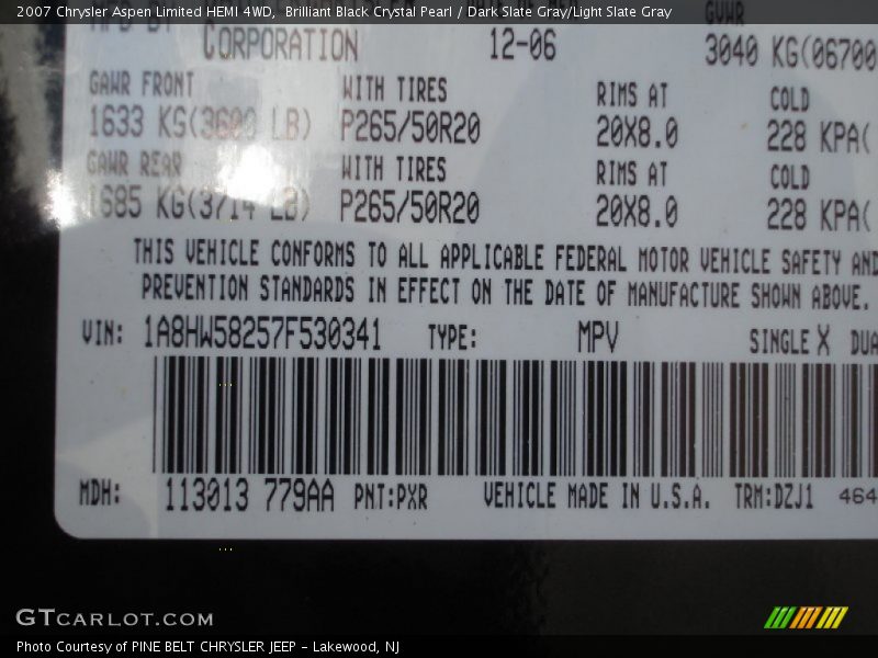 Brilliant Black Crystal Pearl / Dark Slate Gray/Light Slate Gray 2007 Chrysler Aspen Limited HEMI 4WD
