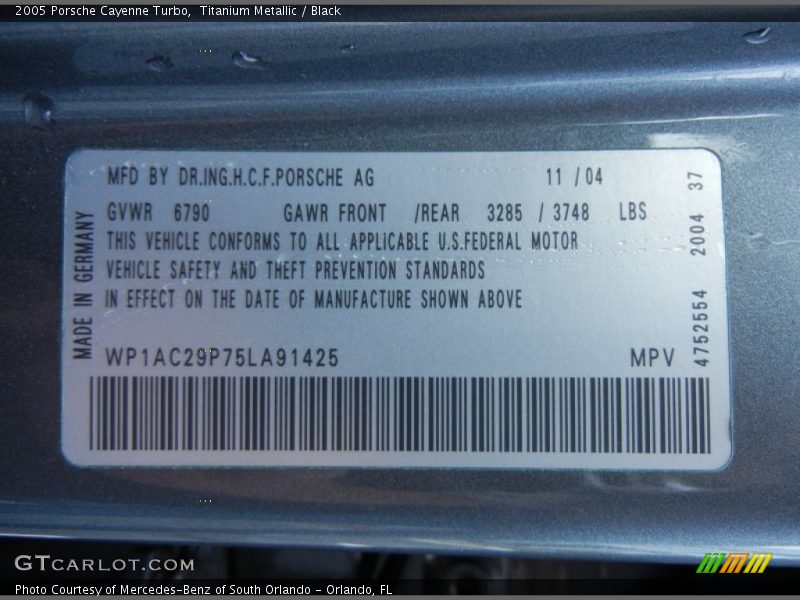 Titanium Metallic / Black 2005 Porsche Cayenne Turbo