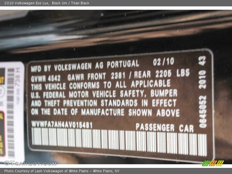 Black Uni / Titan Black 2010 Volkswagen Eos Lux