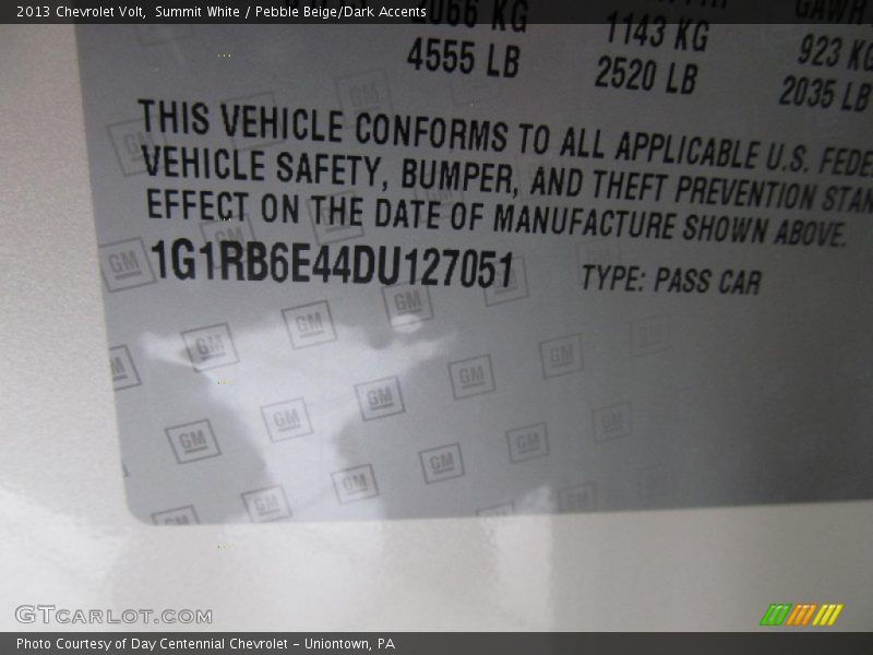 Summit White / Pebble Beige/Dark Accents 2013 Chevrolet Volt