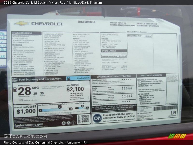  2013 Sonic LS Sedan Window Sticker