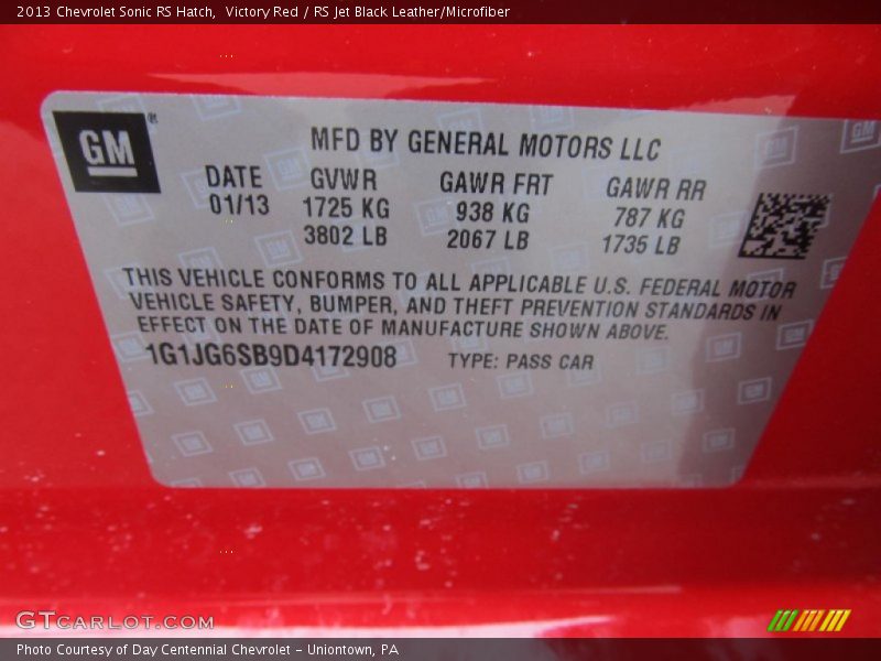 Victory Red / RS Jet Black Leather/Microfiber 2013 Chevrolet Sonic RS Hatch