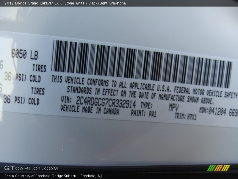 Stone White / Black/Light Graystone 2012 Dodge Grand Caravan SXT