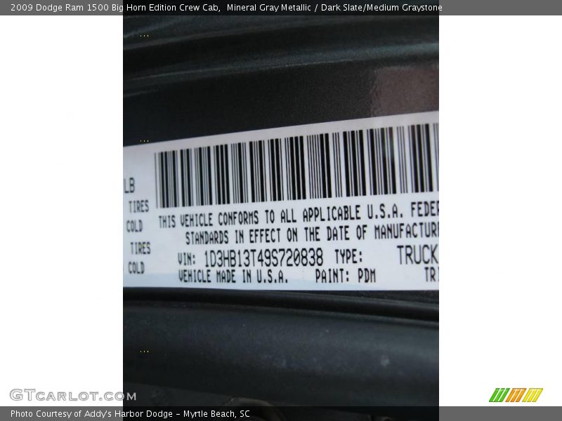 Mineral Gray Metallic / Dark Slate/Medium Graystone 2009 Dodge Ram 1500 Big Horn Edition Crew Cab