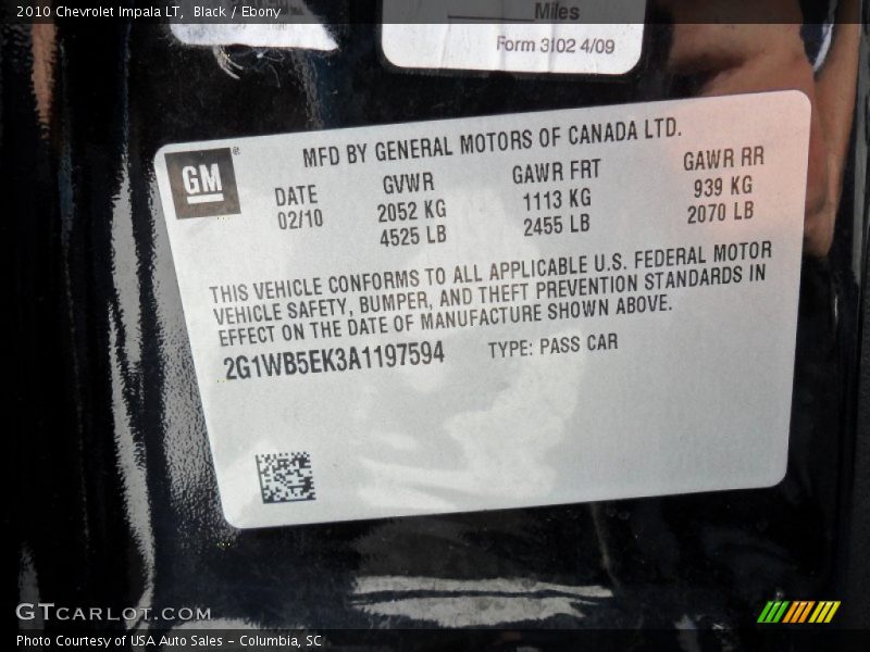 Black / Ebony 2010 Chevrolet Impala LT
