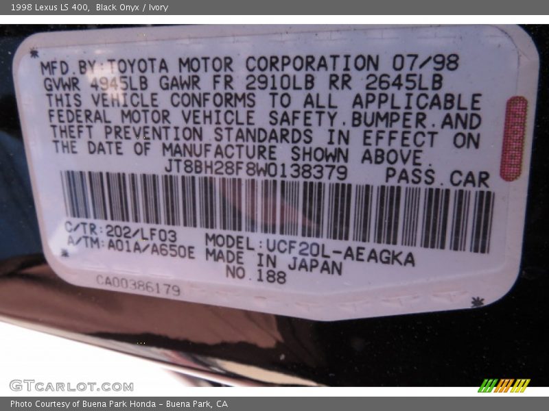 Black Onyx / Ivory 1998 Lexus LS 400