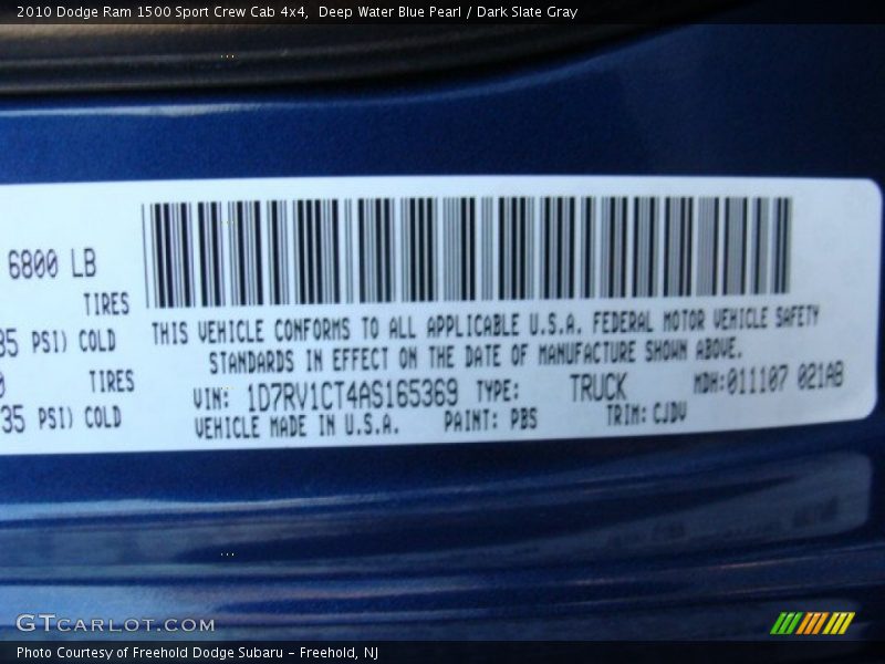 Deep Water Blue Pearl / Dark Slate Gray 2010 Dodge Ram 1500 Sport Crew Cab 4x4